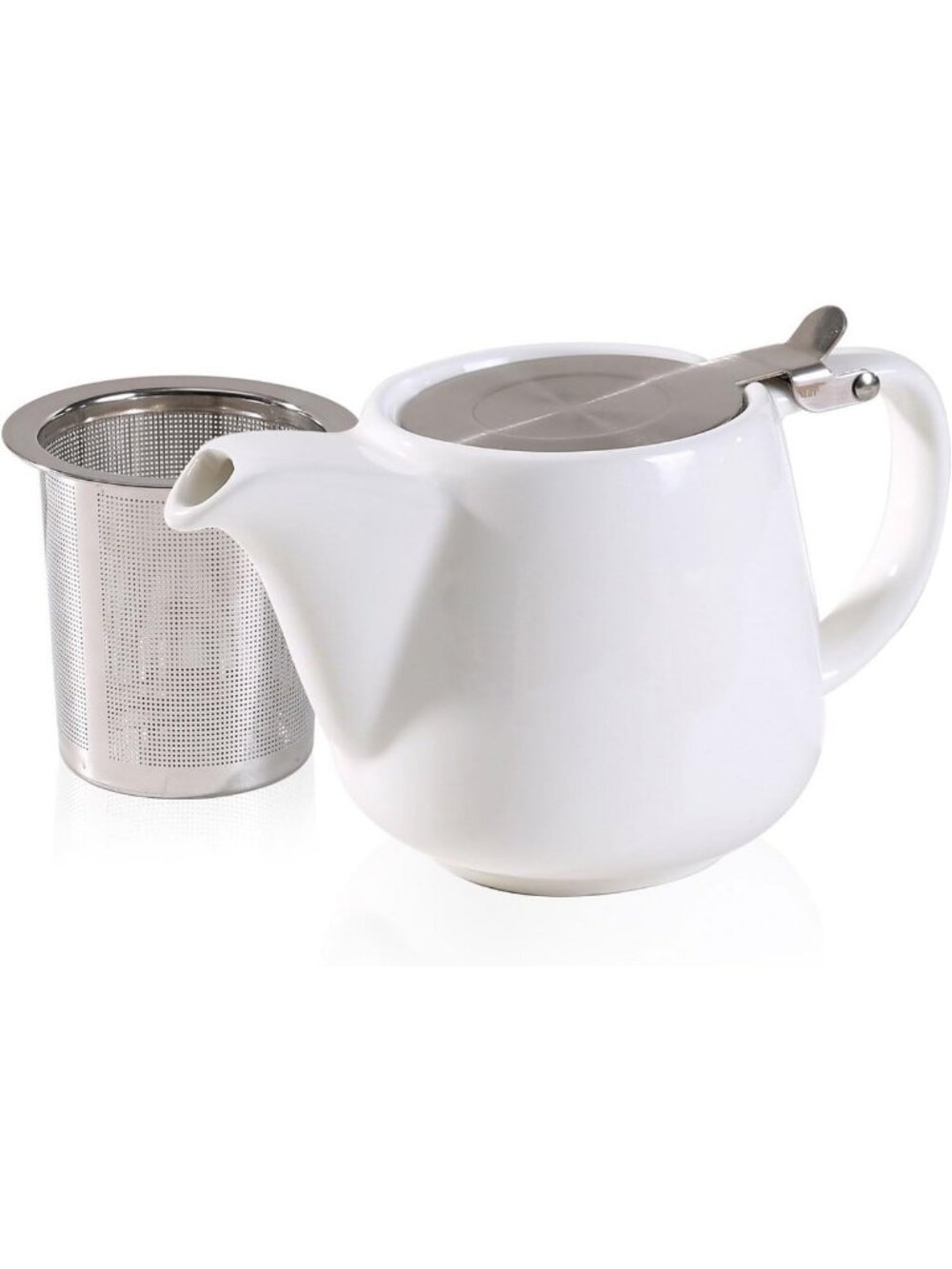 Stylish White Ceramic Teapot with Stainless Steel Infuser - Heat Resistant, 17oz